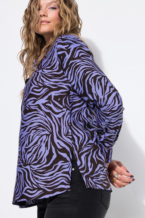 Hemdbluse, Straight Shape, Zebra, Langarm