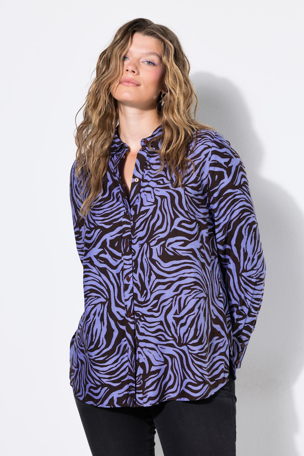 Hemdbluse, Straight Shape, Zebra, Langarm