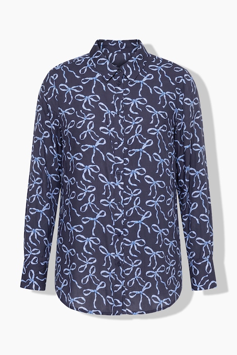 Hemdbluse, Straight Shape, Schleifen-Print, Langarm