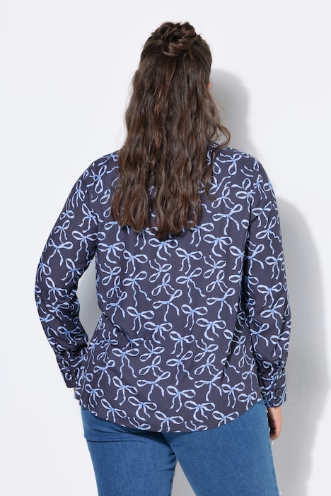 Hemdbluse, Straight Shape, Schleifen-Print, Langarm