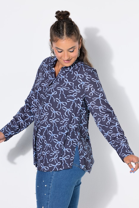 Hemdbluse, Straight Shape, Schleifen-Print, Langarm
