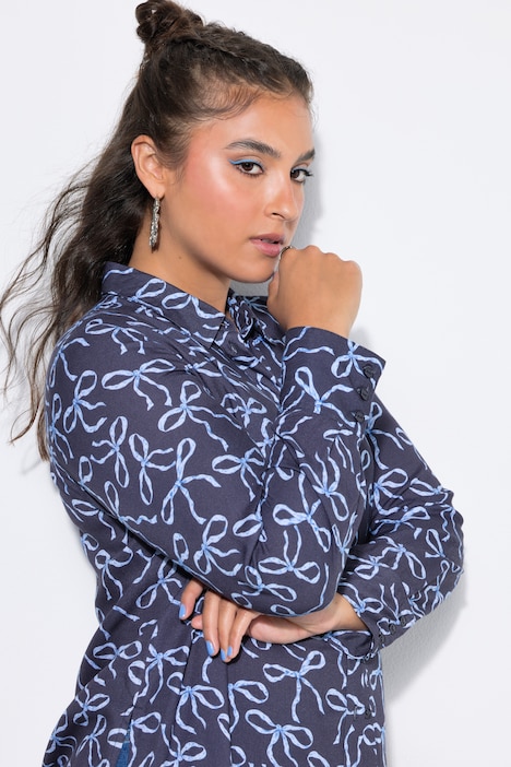 Hemdbluse, Straight Shape, Schleifen-Print, Langarm