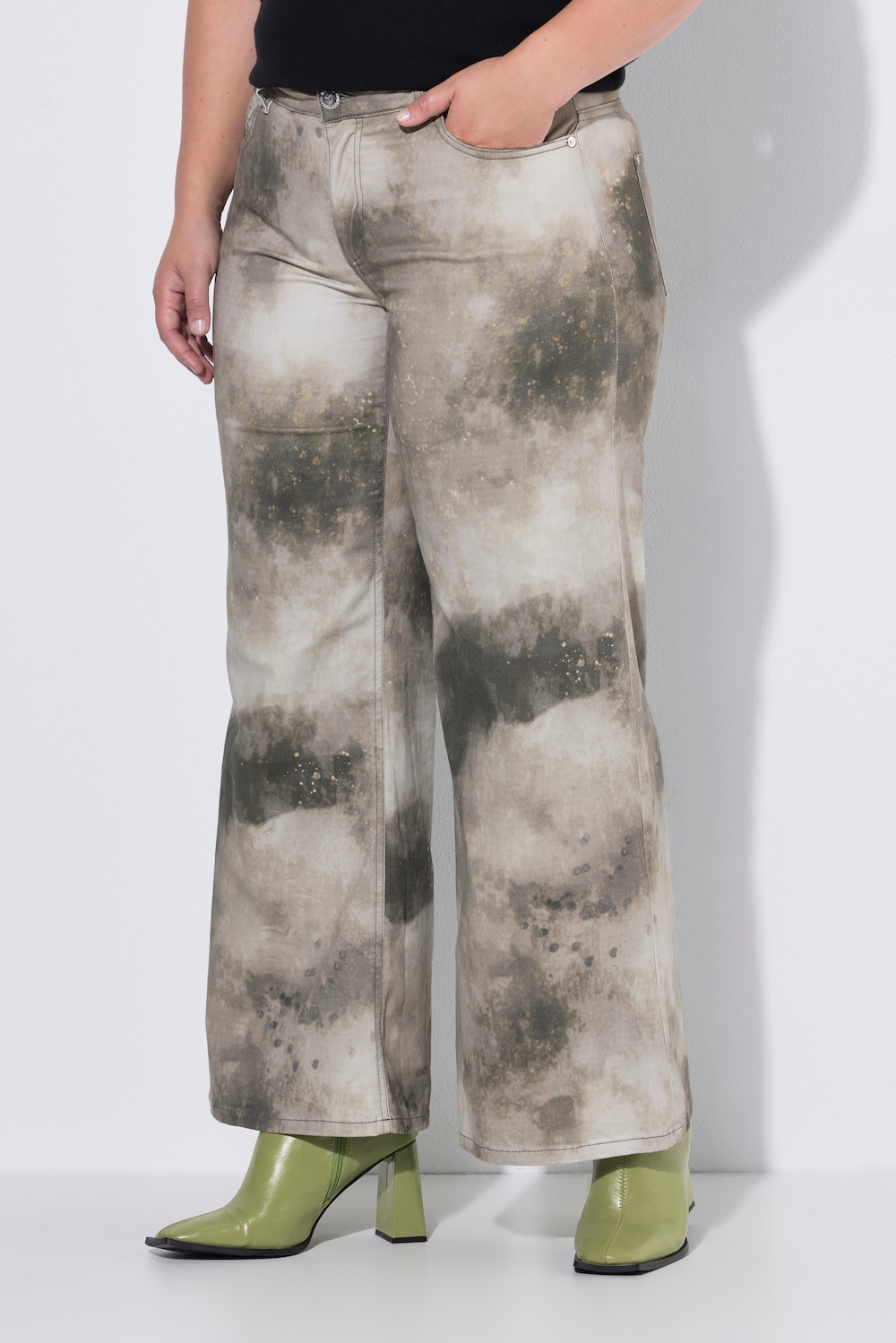Jeans, wijde pijpen, print, 5-pocket