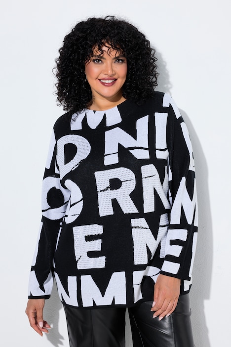 Pullover, Buchstaben, Oversized, Stehkragen, Langarm