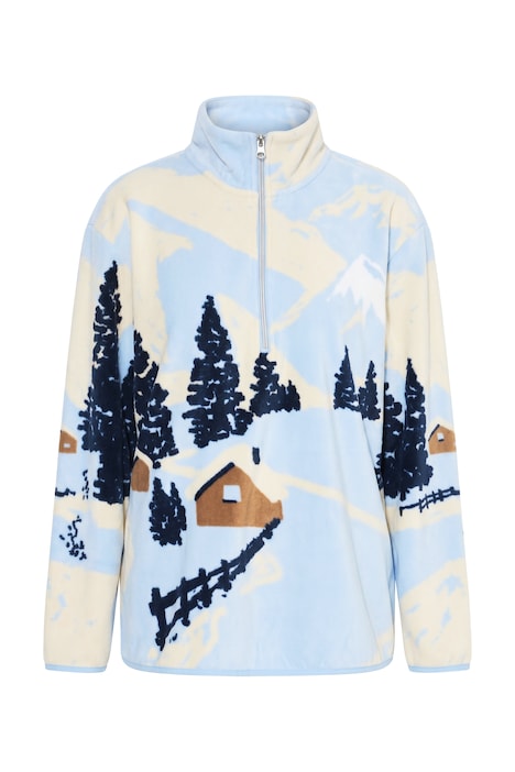 Fleece-Sweatshirt, Ski-Muster, Stehkragen, Langarm