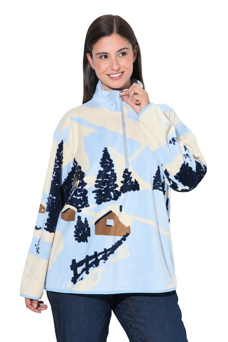 Fleece-Sweatshirt, Ski-Muster, Stehkragen, Langarm