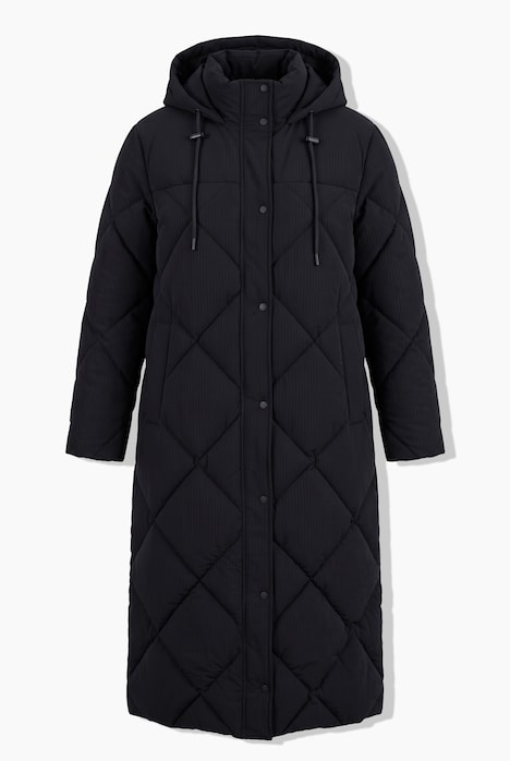 Long-Steppmantel, O-Shape, Kapuze, Zipper