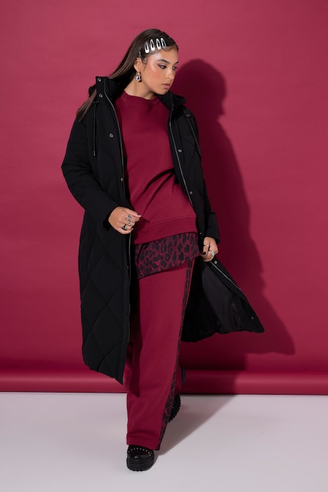 Long-Steppmantel, O-Shape, Kapuze, Zipper