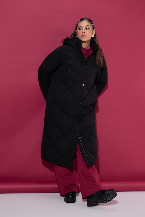 Long-Steppmantel, O-Shape, Kapuze, Zipper