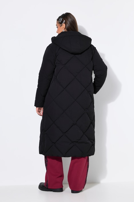 Long-Steppmantel, O-Shape, Kapuze, Zipper