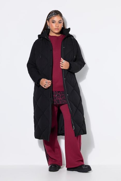 Long-Steppmantel, O-Shape, Kapuze, Zipper