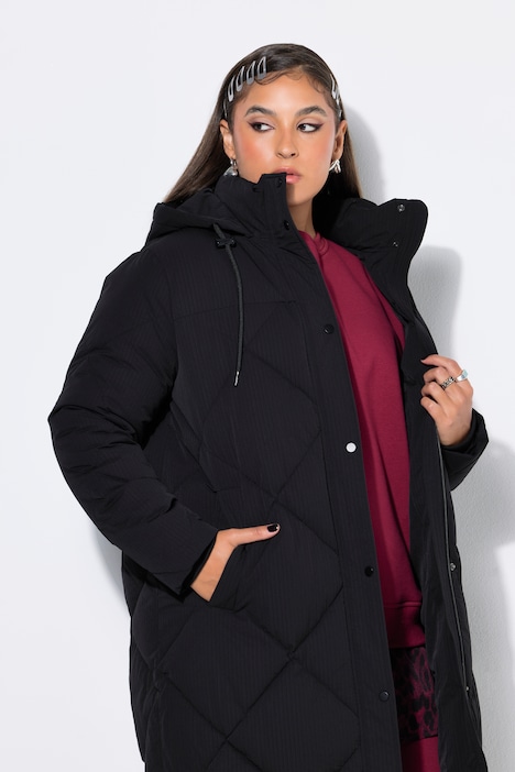 Long-Steppmantel, O-Shape, Kapuze, Zipper