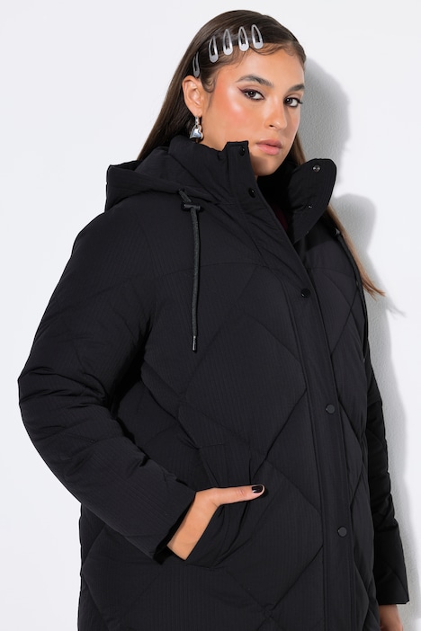 Long-Steppmantel, O-Shape, Kapuze, Zipper