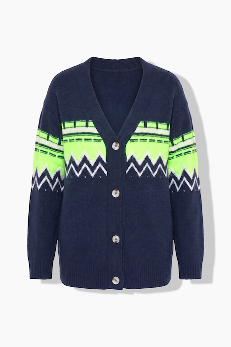 Strickjacke, Norwegermuster, V-Ausschnitt, Langarm