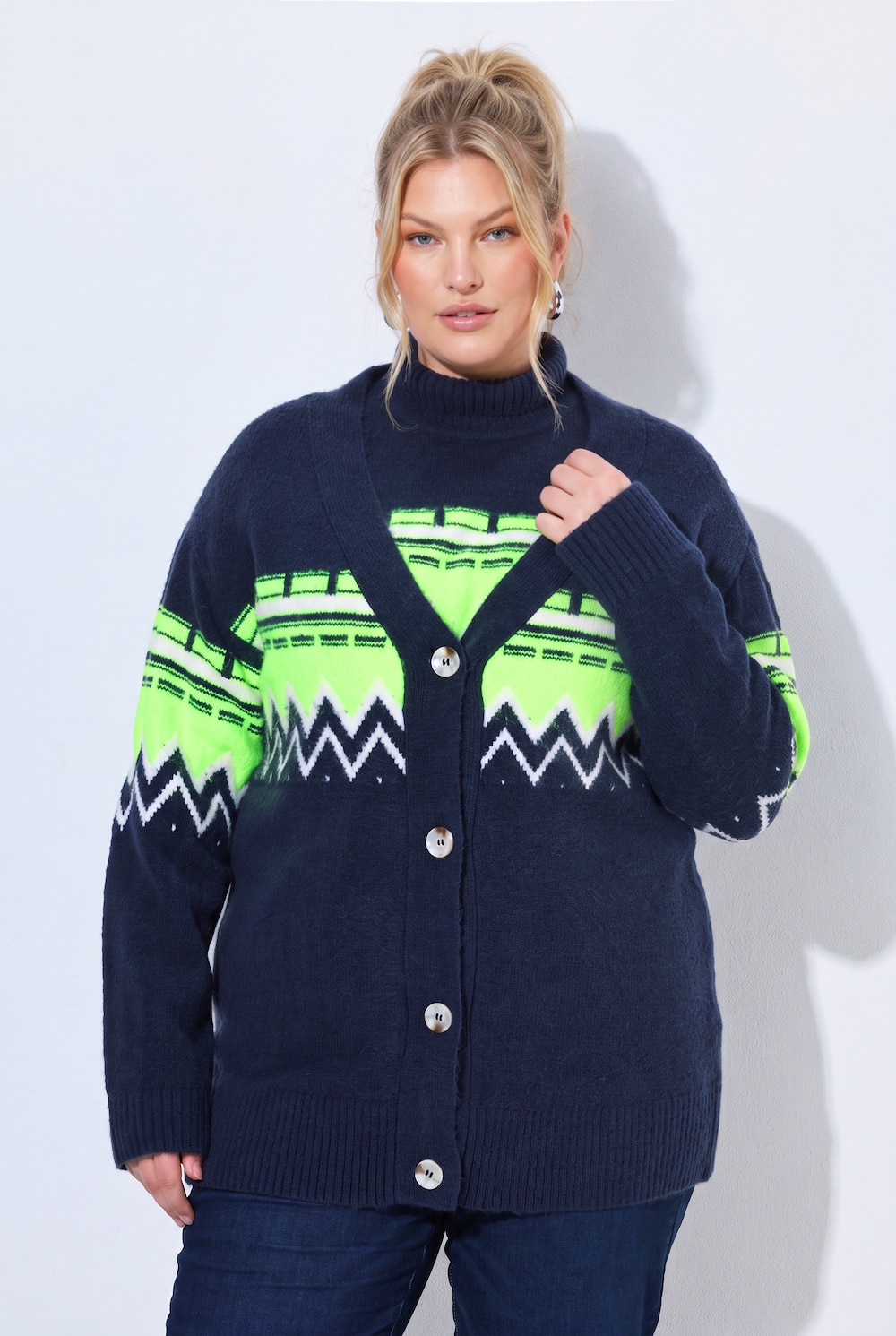 Strickjacke, Norwegermuster, V-Ausschnitt, Langarm