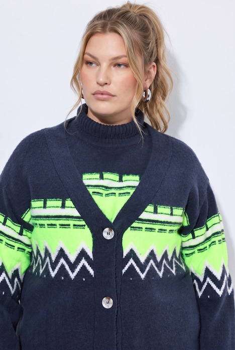 Strickjacke, Norwegermuster, V-Ausschnitt, Langarm