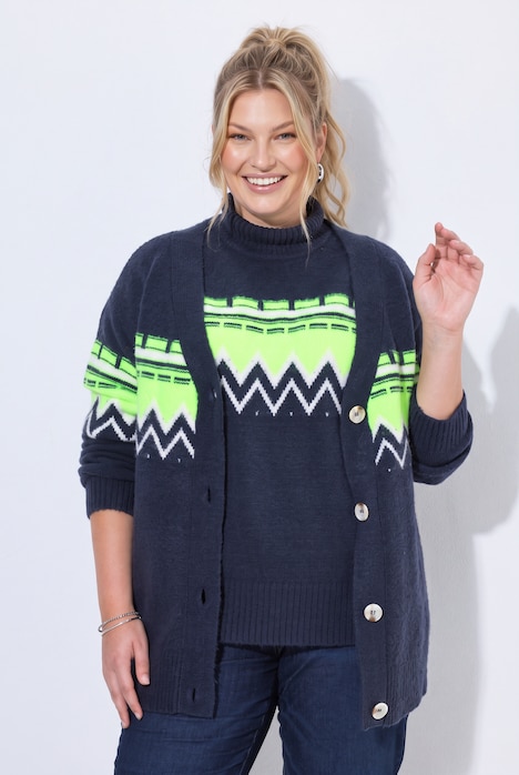 Strickjacke, Norwegermuster, V-Ausschnitt, Langarm