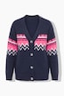 Kardigan, wzór norweski, dekolt w serek, długi rękaw