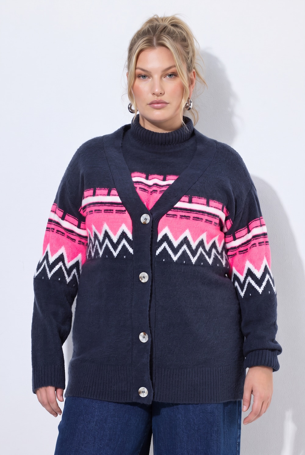 Strickjacke, Norwegermuster, V-Ausschnitt, Langarm