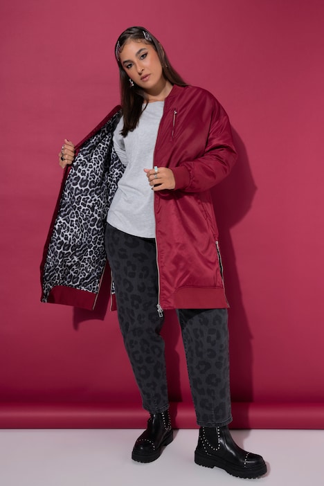 Blousonmantel, O-Shape, Leo-Futter, Seitenschlitze mit Zipper