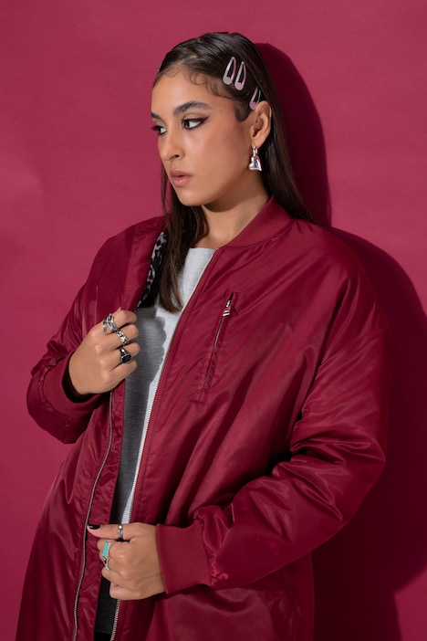 Blousonmantel, O-Shape, Leo-Futter, Seitenschlitze mit Zipper