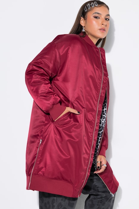 Blousonmantel, O-Shape, Leo-Futter, Seitenschlitze mit Zipper