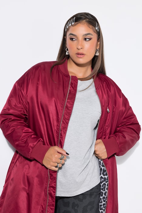 Blousonmantel, O-Shape, Leo-Futter, Seitenschlitze mit Zipper