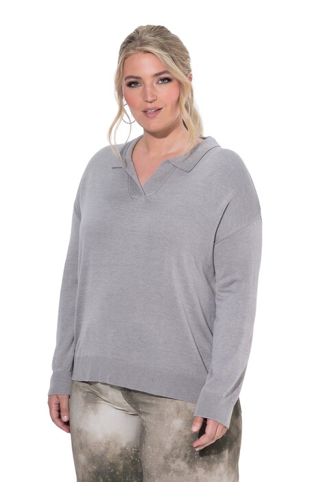 Polo-Pullover, Loose Fit, Polokragen mit V-Ausschnitt