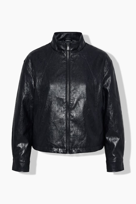 Veste de motard aspect cuir, col montant et manches longues