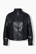 Veste de motard aspect cuir, col montant et manches longues