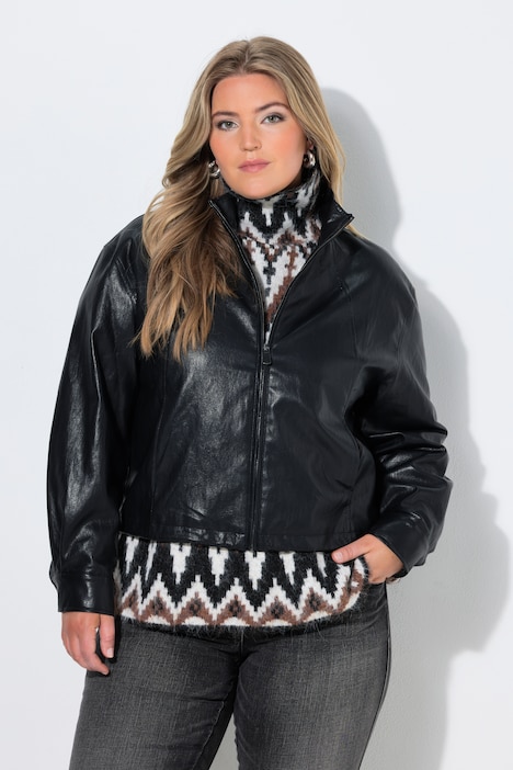 Veste de motard aspect cuir, col montant et manches longues