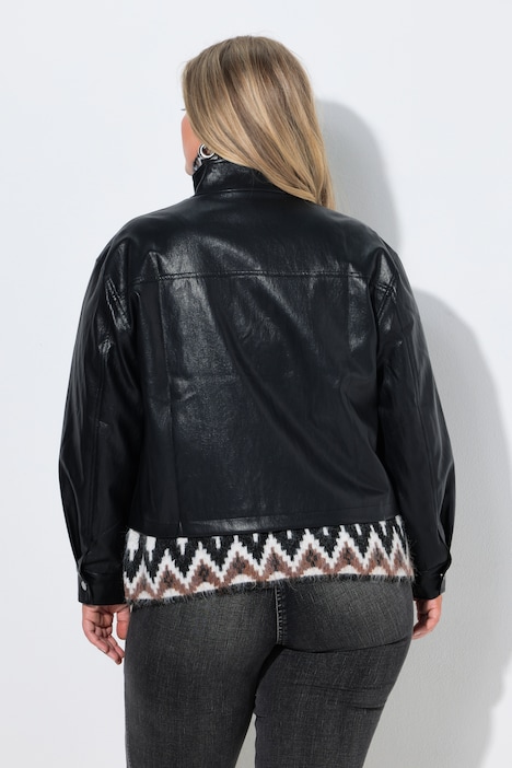 Veste de motard aspect cuir, col montant et manches longues