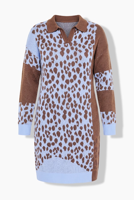 Strickkleid, Loose Fit, Leo-Mustermix, Langarm
