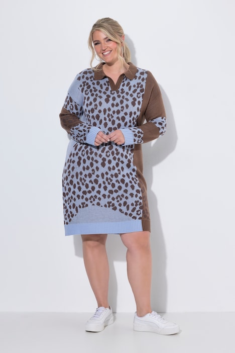 Strickkleid, Loose Fit, Leo-Mustermix, Langarm