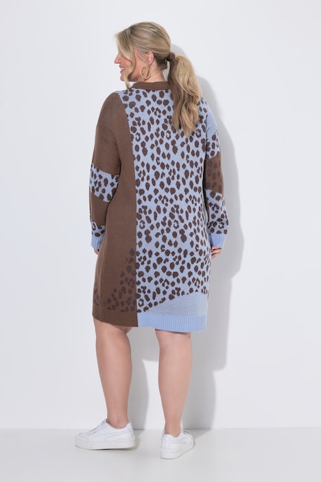 Strickkleid, Loose Fit, Leo-Mustermix, Langarm