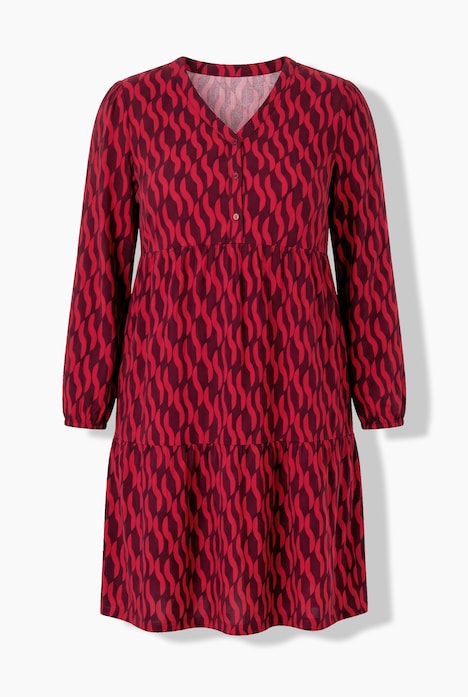 Kleid, gemustert, A-Linie, V-Ausschnitt, Langarm