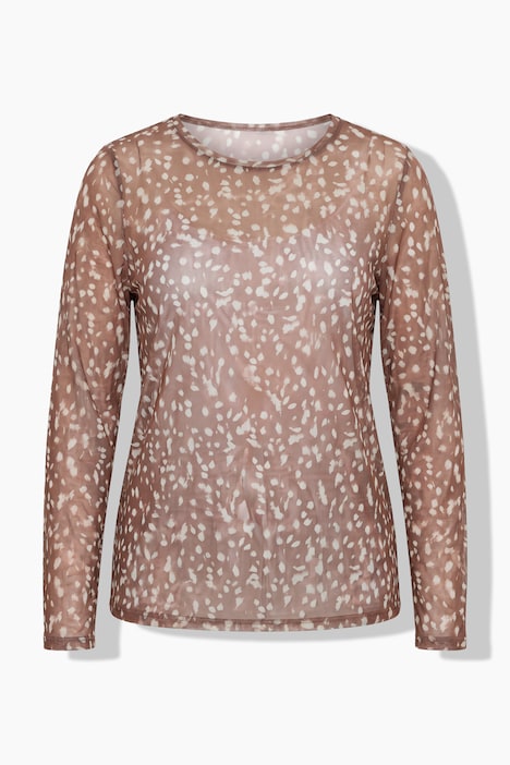 Mesh-skjorte, slim fit, rund hals, lange ermer