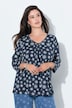 Snowflake Print Pleated Neckline Tee