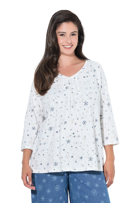 Shirt, Schneeflocken, A-Linie, V-Ausschnitt, 3/4-Arm
