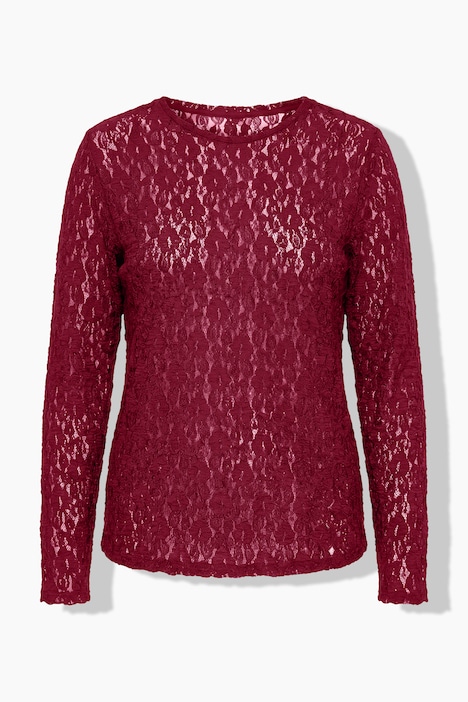 Spitzen-Shirt, Slim Shape, Langarm