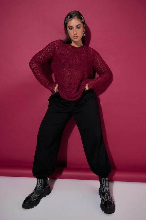 Spitzen-Shirt, Slim Shape, Langarm