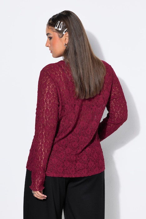 Spitzen-Shirt, Slim Shape, Langarm