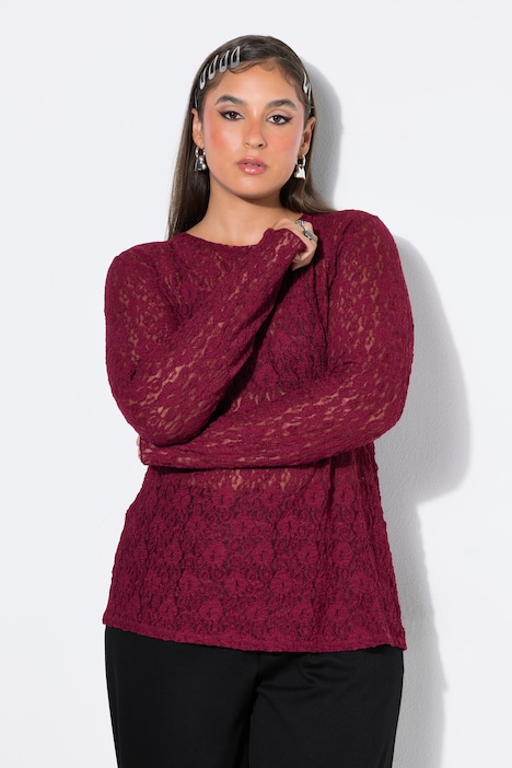 Spitzen-Shirt, Slim Shape, Langarm