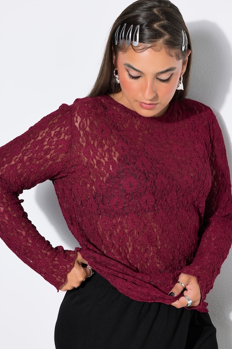 Spitzen-Shirt, Slim Shape, Langarm