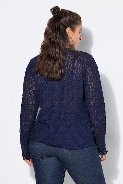 Spitzen-Shirt, Slim Shape, Langarm