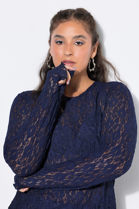 Spitzen-Shirt, Slim Shape, Langarm