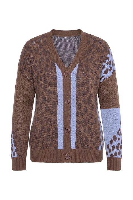 Strickjacke, Loose Fit, Leo-Mustermix, Langarm