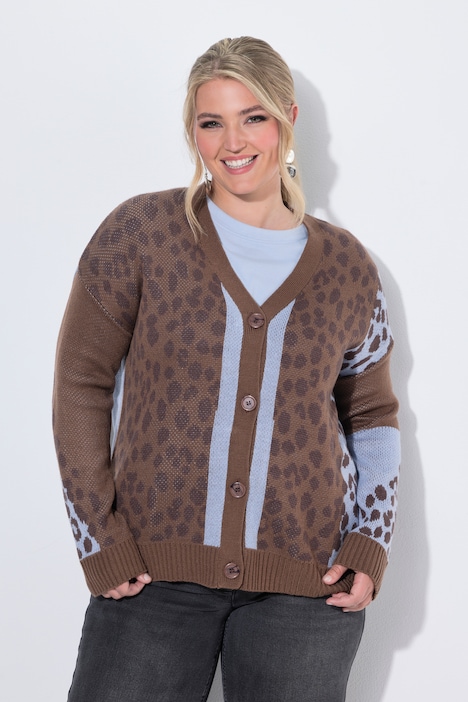 Vest, losse pasvorm, motiefmix met luipaardprint, lange mouwen