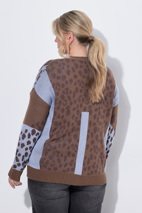 Vest, losse pasvorm, motiefmix met luipaardprint, lange mouwen