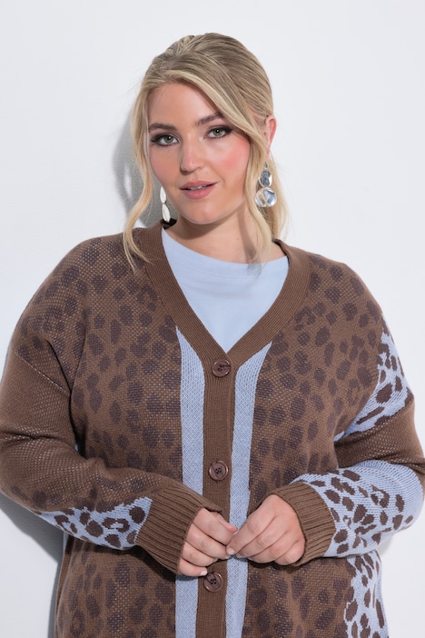 Vest, losse pasvorm, motiefmix met luipaardprint, lange mouwen